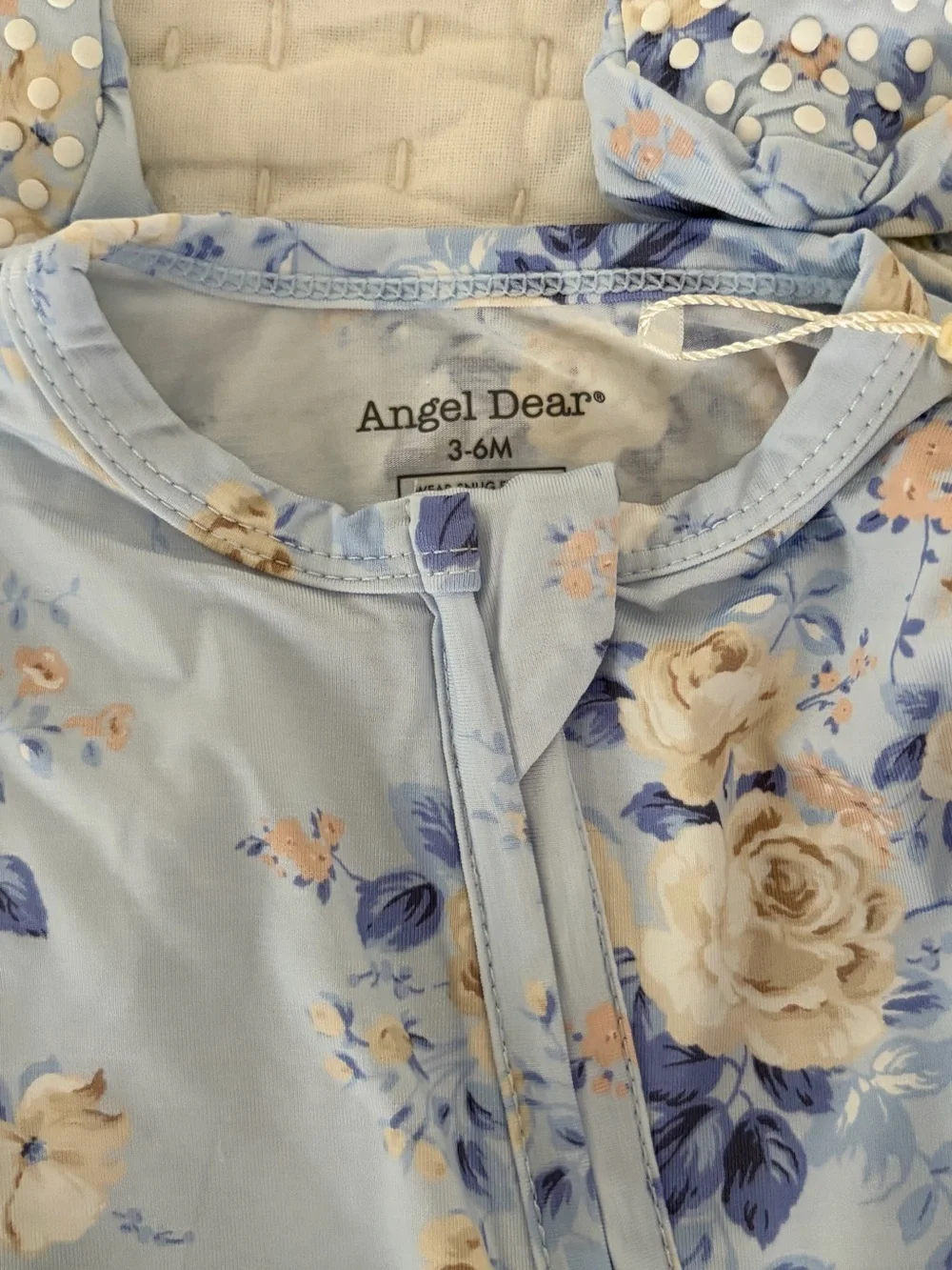 NWT Angel Dear Bamboo Light Blue Rose Floral Ruffle Back Footed One-Piece Pajama